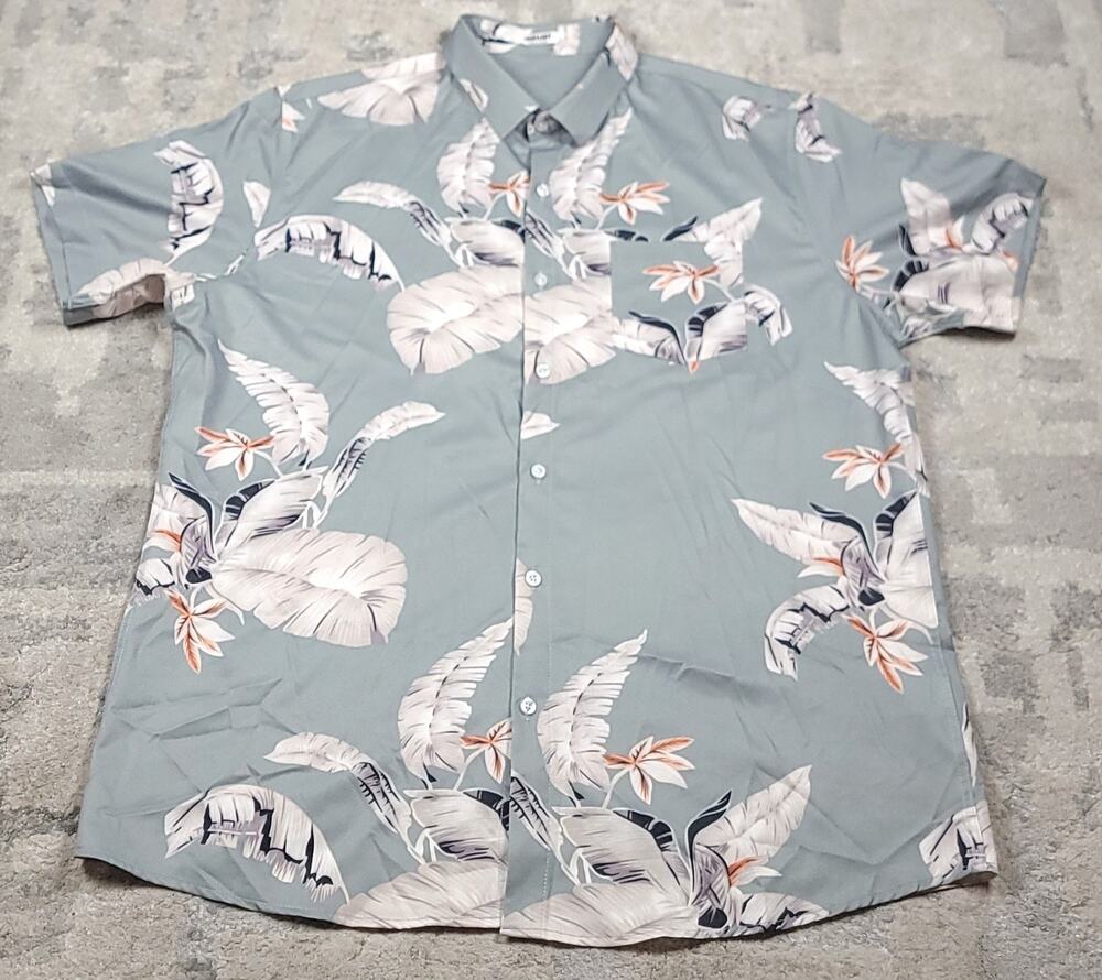 NWOT Coofandy Men's Short Sleeve Hawaiian Button Down Tropical Print Shirt Sz XL